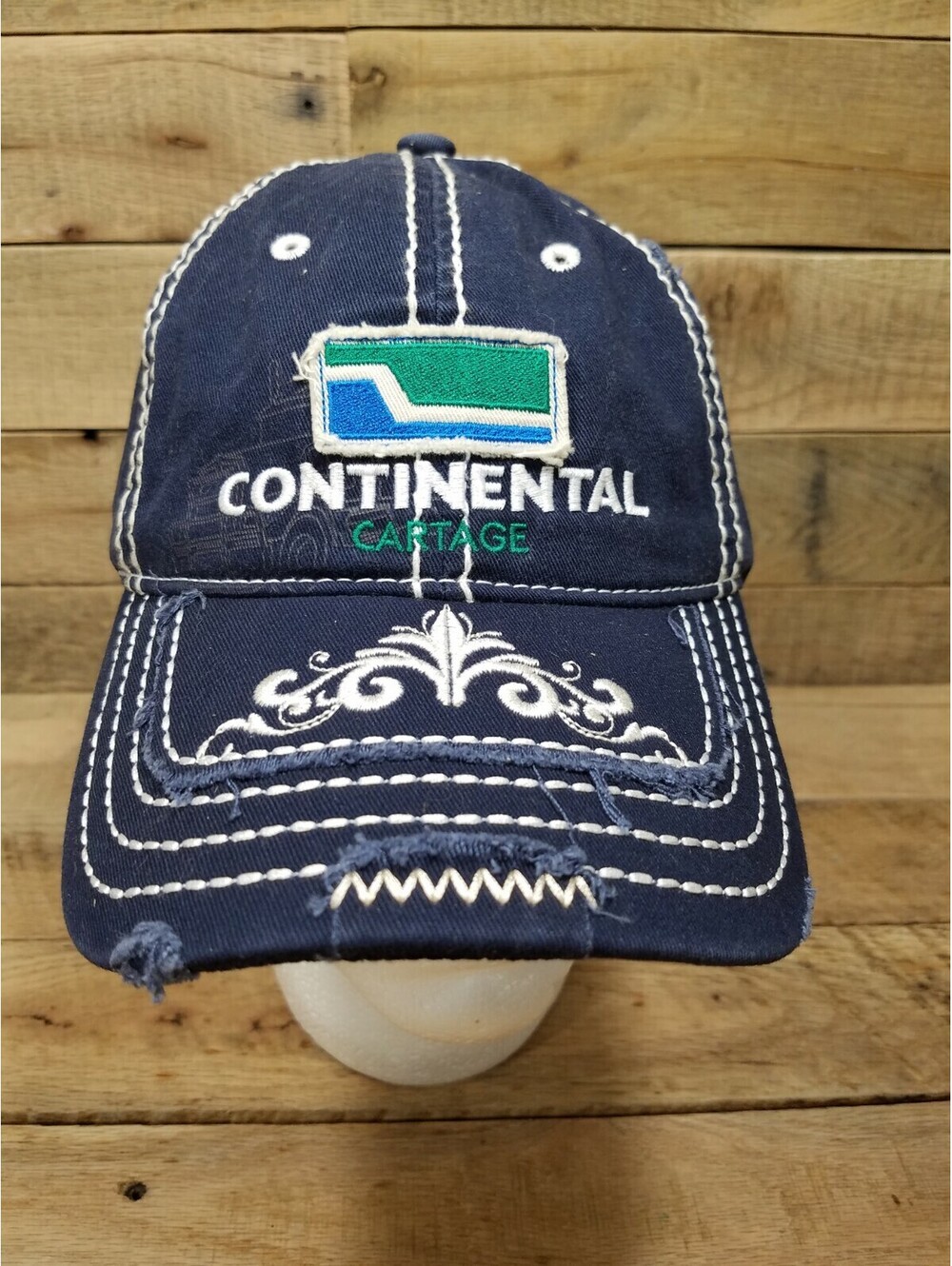 Continental Cartage Dark Blue Hat With White Stitching Great Shape